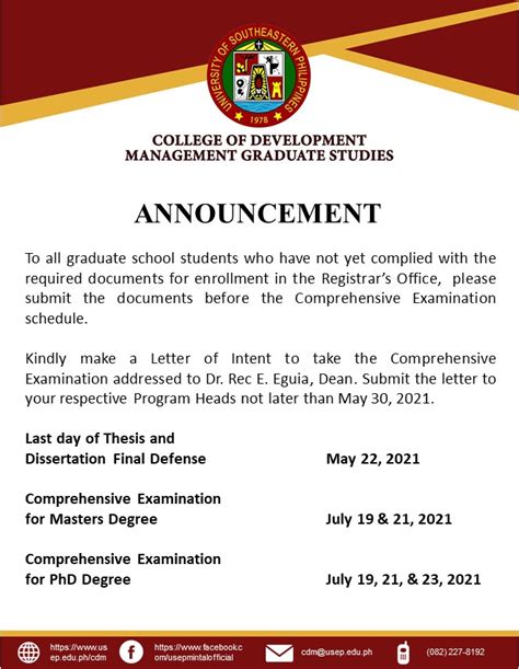 ANNOUNCEMENT Comprehensive Exam .